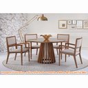 Ver imagem 3 de Mesa de Jantar Brisa Tampo Redondo Vidro Off White Base Verniz Mel 130cm - 64012