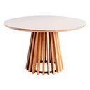 Ver imagem 1 de Mesa de Jantar Brisa Tampo Redondo Vidro Off White Base Verniz Mel 130cm - 64012