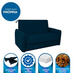 Sofá Cama para Sala de Estar Zaia com Baú Suede Matrix - Azul - 9