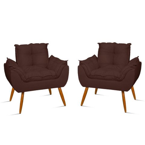 Kit 02 Cadeiras Poltronas Opala Suede Black Cor: Marrom
