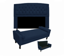 Ver imagem 1 de Conjunto Cabeceira Geovana + Calçadeira Fênix Queen 160cm Suede Azul Marinho - LM DECOR