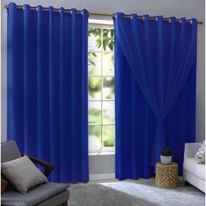 Cortina Blackout Com Voil 280x230 Corta Luz PVC Sala/Quarto:Azul-marinho
