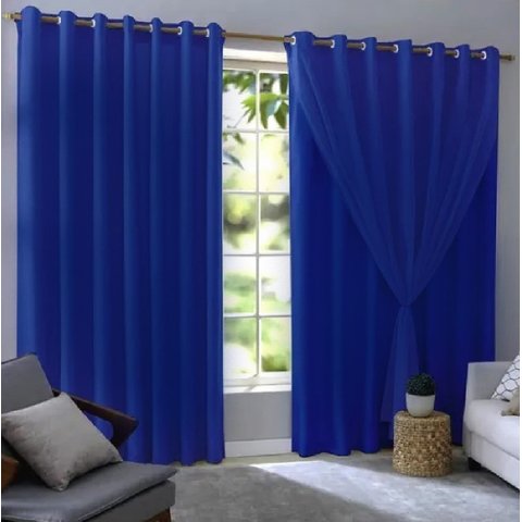 Cortina Blackout Com Voil 280x230 Corta Luz PVC Sala/Quarto:Azul-marinho