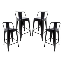 Kit 4 Banquetas Tolix Média com Encosto Pretas - 1