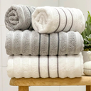 Ver imagem 1 de Jogo de Toalha Ondas 100% Algodão 450g/m² 4 Peças Banho e Rosto Branca e Cinza