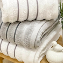 Ver imagem 4 de Jogo de Toalha Ondas 100% Algodão 450g/m² 4 Peças Banho e Rosto Branca e Cinza