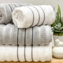 Ver imagem 2 de Jogo de Toalha Ondas 100% Algodão 450g/m² 4 Peças Banho e Rosto Branca e Cinza