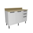 Ver imagem 2 de Balcão de Cozinha com Tampo 2 Portas e 3 Gavetas MDF 120cm Grazi Branco/Carvalho Tropical