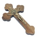 Ver imagem 3 de Crucifixo Parede Medalha São Bento Madeira Moldada Pequeno 12 Cm