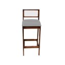 Ver imagem 7 de Kit 4 Banquetas Madeira Imbuia Cozinha Encosto Palha Rattan:Imbuia com Linho Cinza