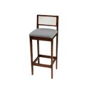 Ver imagem 4 de Kit 4 Banquetas Madeira Imbuia Cozinha Encosto Palha Rattan:Imbuia com Linho Cinza
