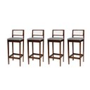 Ver imagem 2 de Kit 4 Banquetas Madeira Imbuia Cozinha Encosto Palha Rattan:Imbuia com Linho Cinza