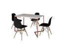 Ver imagem 2 de Mesa Industrial Base Ferro Cobre em V Tampo 137x90 Branco 4 Cadeiras Eames Madeira Assento Preto