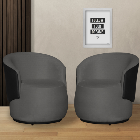 Kit 2 Poltronas Organica Beatriz Suede Cinza C/ Composê Corano Preto - Lm Decor