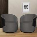 Ver imagem 1 de Kit 2 Poltronas Organica Beatriz Suede Cinza C/ Composê Corano Preto - Lm Decor