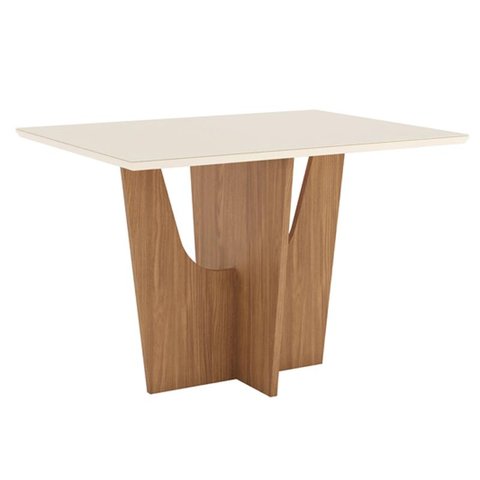 Mesa Sala de Jantar Vértice 1.200mm Canto Arredon com Vidro Nature/off White - Henn