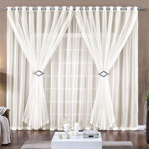 Cortina Paula 3,00m X 2,80m Palha Tecido Voal Leve Clean para Sala ou Quarto