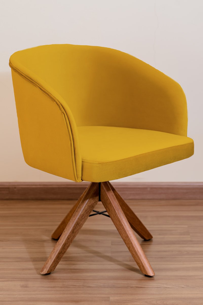 Poltrona Decorativa Redonda Pé Giratório de Madeira Cor:amarelo