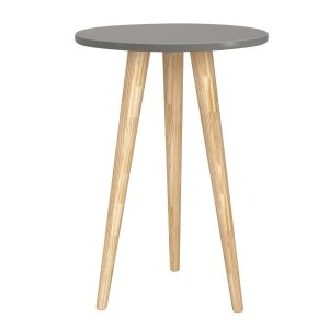 Mesa de apoio retrô - cinza fosco com pé retrô madeira natural - Reller