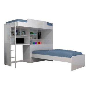 Beliche Módulo Office Teen (2 Camas+ Escrivaninha+Baú+Nicho+Prateleiras) Branco - Santos Andirá