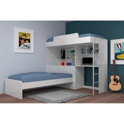 Beliche Módulo Office Teen (2 Camas+ Escrivaninha+Baú+Nicho+Prateleiras) Branco - Santos Andirá - 5