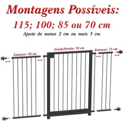 GRADE PORTÃO PET BEBÊ DIVISOR AMBIENTE 113 a 118 CM PRETO - 2