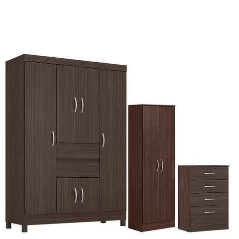 Guarda Roupa Casal Ecom 2 com Multiuso Golden com Cômoda Astral Café - Demóbile