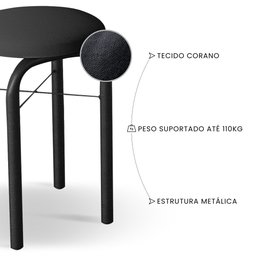 Conjunto Mesa de Cozinha Prattica Industrial 120cm com 2 Banquetas F02 Preto - Mpozenato - 7