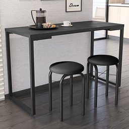Conjunto Mesa de Cozinha Prattica Industrial 120cm com 2 Banquetas F02 Preto - Mpozenato - 1
