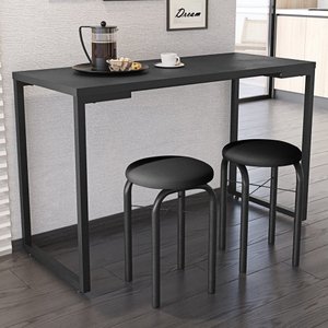 Conjunto Mesa de Cozinha Prattica Industrial 120cm com 2 Banquetas F02 Preto - Mpozenato