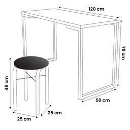 Conjunto Mesa de Cozinha Prattica Industrial 120cm com 2 Banquetas F02 Preto - Mpozenato - 5