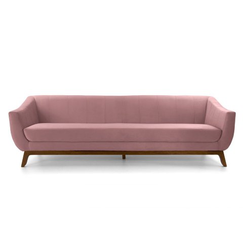 Sofá 3 Lugares Odeon D07 230cm Base Madeira Veludo Rosa - D’Rossi