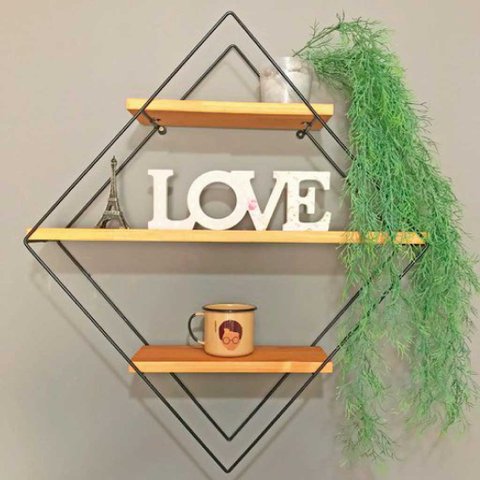 Nicho Prateleira Decorativo Aramado Losango Carvalho e Preto