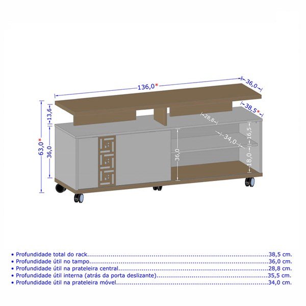 Conjunto Sala Rack Topazio Painel Kenzo TV até 50 Polegadas - Off/Rip - 2