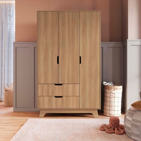 Guarda-Roupa Infantil 3 Portas e 2 Gavetas 100% MDF Alice Marrom/Louro Freijó Grann
