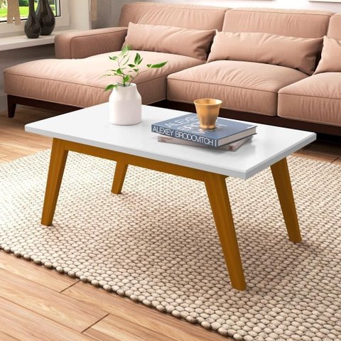Mesa de Centro Aquarelas Th Shop Retangular MDP MDF 90cm Branco Patrimar Móveis