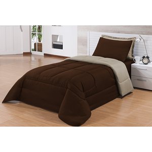 Kit Edredom Solteiro 4 Peças Pérola Tabaco/avelã