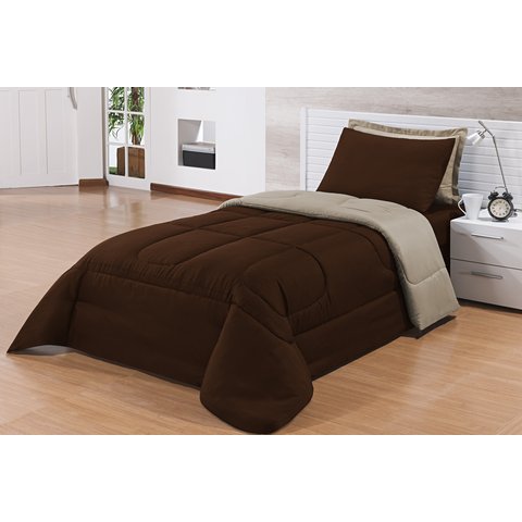 Kit Edredom Solteiro 4 Peças Pérola Tabaco/avelã