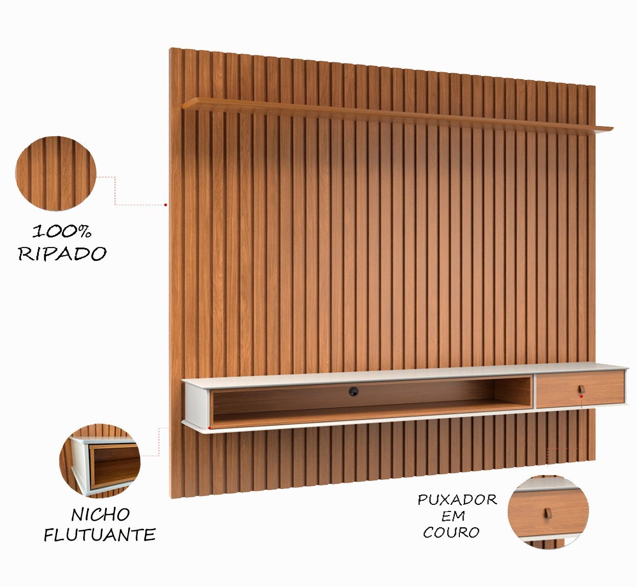 Painel Ripado Suspenso para TV De Até 60 Polegadas 2,20x1,60m Moveis House - 5