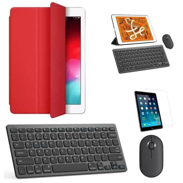 Kit Capa Smart Case Vermelho / Teclado e Mouse preto e Película para iPad 2019 7a Geração 10.2"