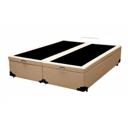 Cama Box Baú King Bipartido Sintético Bege Com Pistão A Gás - 1