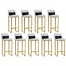 Kit 09 Banqueta Alta com Encosto Lucca Industrial Cozinha Balcão Ferro Dourado Sintético Branco e Al - 1