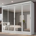Ver imagem 1 de Guarda-Roupa Casal Madesa Austin 4 Portas de Correr de Espelho 3 Gavetas Branco Cor:Branco