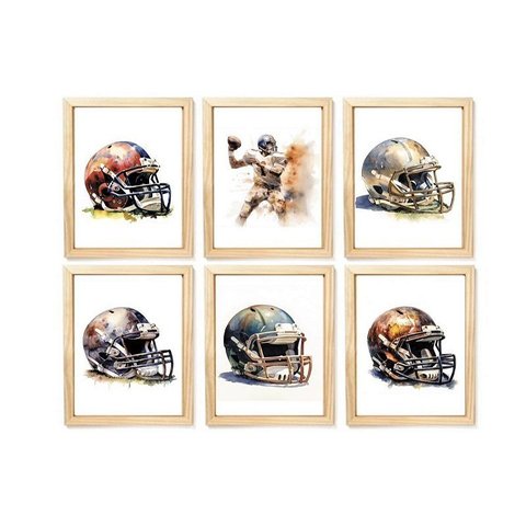 Kit Quadro Capacete Futebol Americano Decorativo Quarto Criança Enxoval Bebê Menino