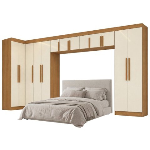 Guarda Roupas Modulado Closet de Canto Quarto Completo 13 Portas Espaço Cama Queen 1,58m Madrid