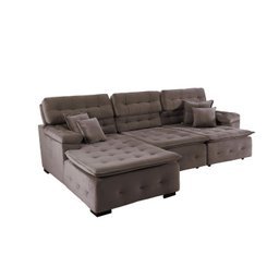 Sofá Orlando 2.80x1.70m com Chaise, Retrátil e Reclinável - Marrom - 4
