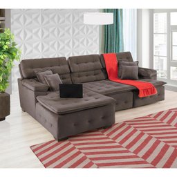 Sofá Orlando 2.80x1.70m com Chaise, Retrátil e Reclinável - Marrom - 2