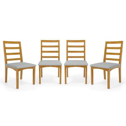 Kit com 4 Cadeiras Cecília Madeira Maciça Assentos Estofados para Mesa de Jantar Linho Cinza 407