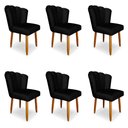 Ver imagem 1 de Kit 6 Cadeiras de Jantar Pétala Estofada Pés Palito Veludo Preto - Montanaris Decor