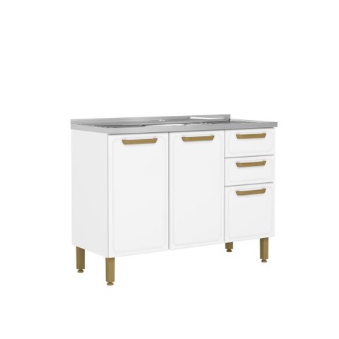 Balcão de Aço Pia 3 Portas 2 Gavetas Branco Bella Bertolini